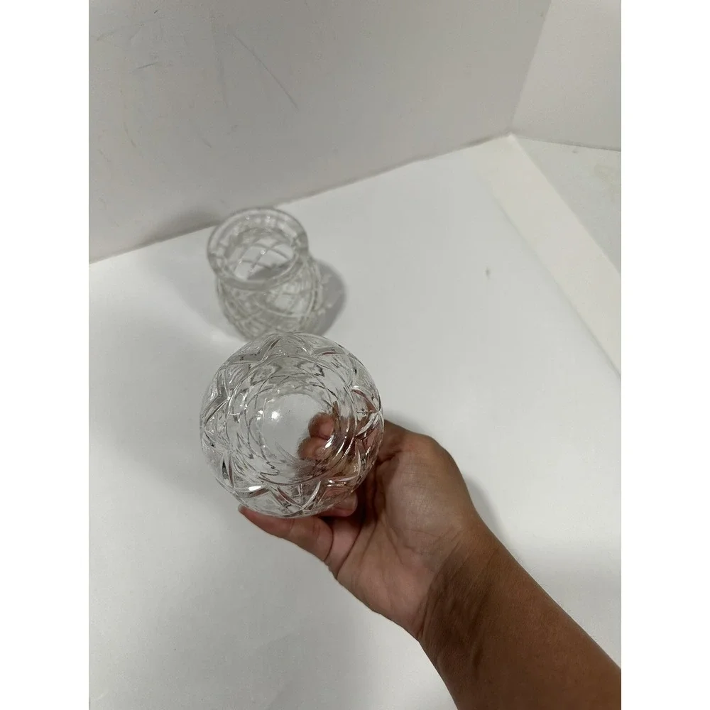 Set of 2 Pineapple‎ Cut Glass Sphere Vase Votive Candle Holder 3.6